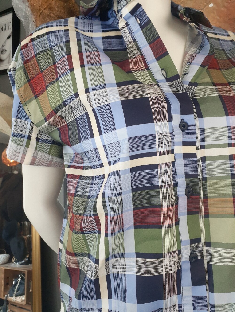 Zara Nwt Classic Short-Sleeve Plaid Button-Up Shirt - Green, Blue And Red - Picture 8 of 13